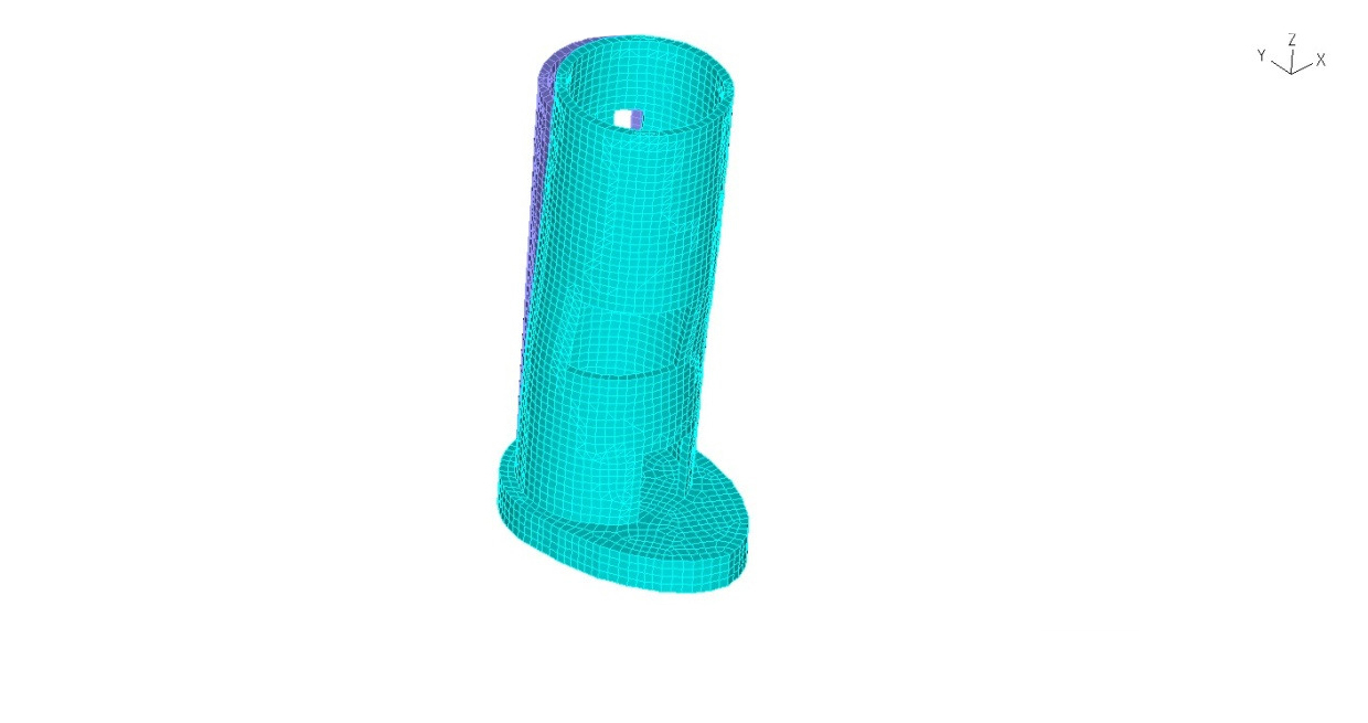 3D-Finite-Elemente-Modell Adina; erste Eigenmode: Adina Modell: F = 9.67 Hz.