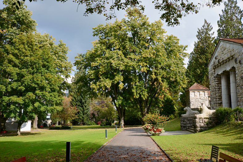 Die Parkanlage Friedhof Rosengarten in Aarau wurde in drei Entwicklungsphasen 1806 1900, 1900 1920 und 1960 1980 gestaltet. Austattungselemente, Baum- und Pflanzenbestand sind gut erhalten und zeugen vom Werk bedeutender Gartenarchitekten u.?a. Gebrüder Mertens, Cramer?&amp;?Surbeck, Ernst Cramer.