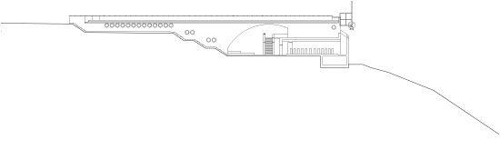 Mario Botta, sezione longitudinale Cappella di Santa Maria degli Angioli, Monte Tamaro 1990-95. (Disegno Tomà Berlanda)