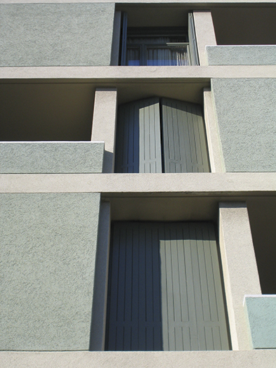 Particolare della facciata est di Casa Albairone, Peppo Brivio, Lugano-Massagno, 1955-1956 (Foto: Marco Introini)