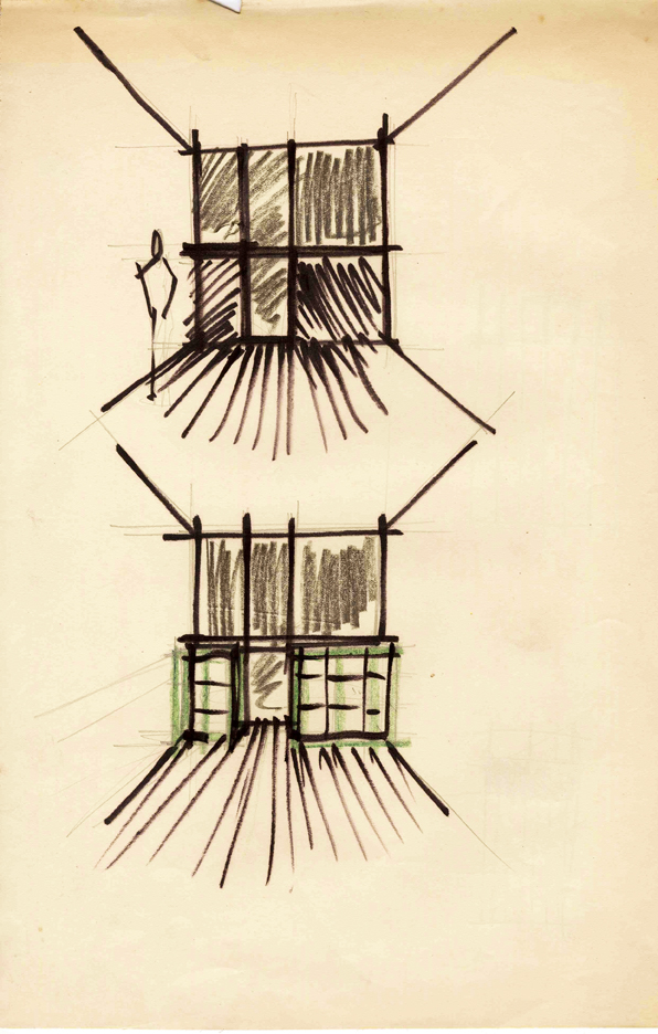 Vico Magistretti, studi del modulo di facciata dell edificio di corso Europa in relazione alla disposizione degli interni. (Foto: Fondazione Magistretti, Milano)