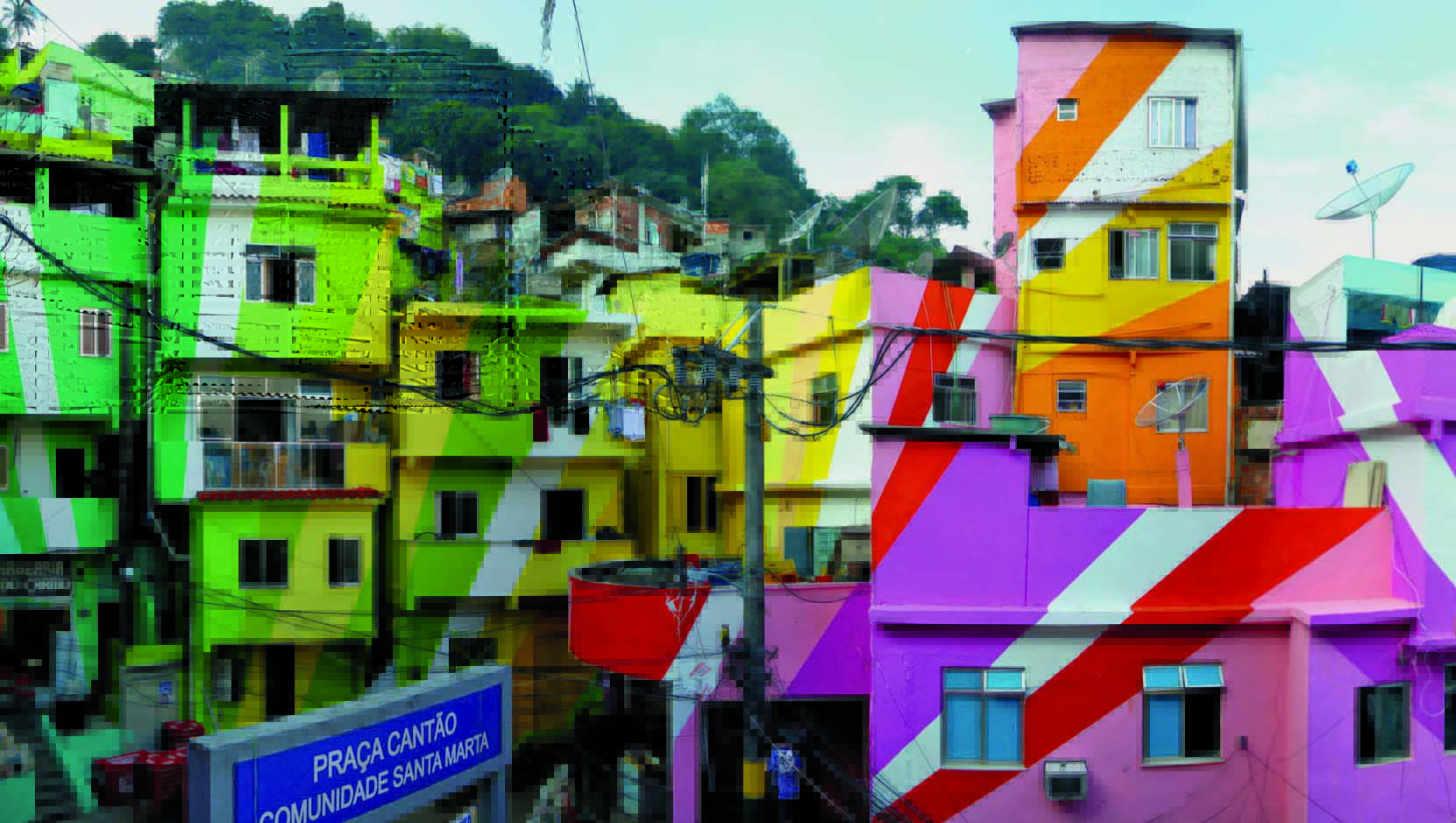 Praça Cantão, Santa Marta, 2010. Data l estensione dell intervento, il tipo di texture da dipingere sugli edifici è stato semplificato rispetto ai progetti precedenti. (Foto: Haas&amp;Hahn for www.favelapainting.com)