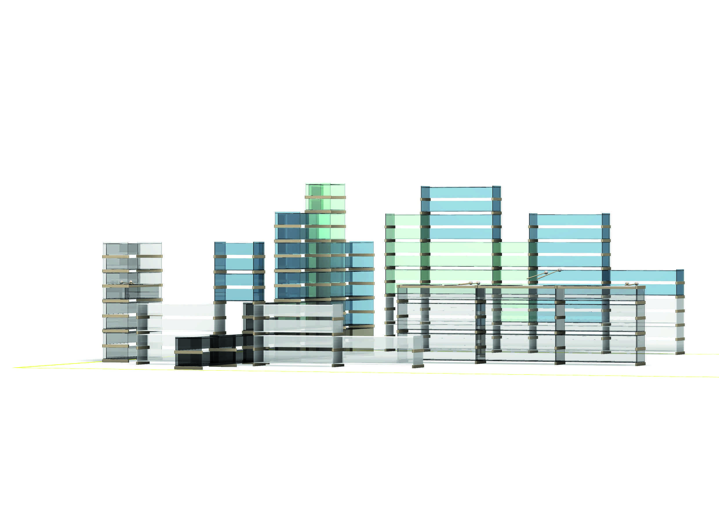 Installazione di Moritz Schmid: Sistema di scaffale «Pile» di 2012, messa in scena con luce. (Render: Moritz Schmid)