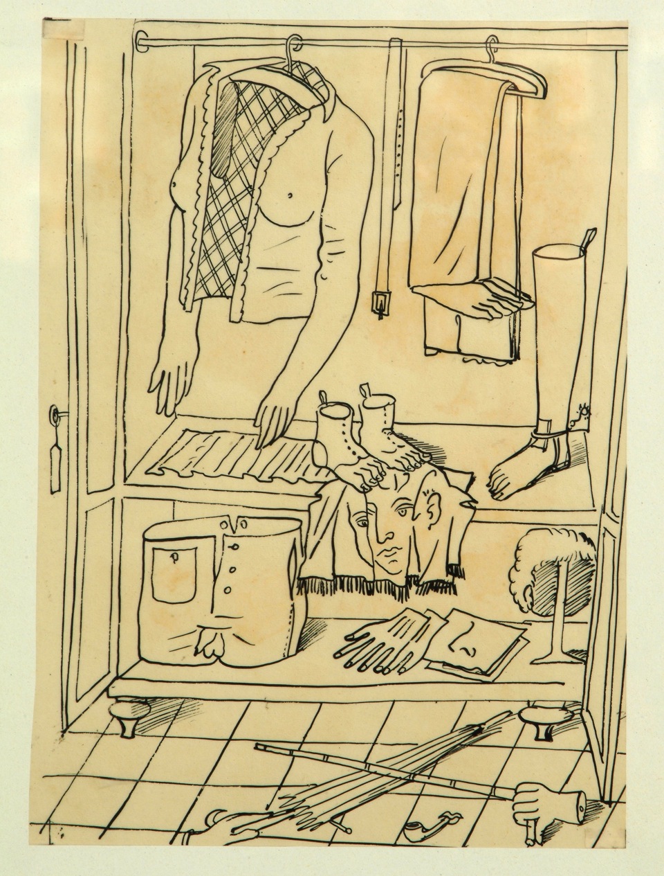 Zeichnung zu einer surrealistischen Garderobe 1940. (Bild: Fornasetti)
