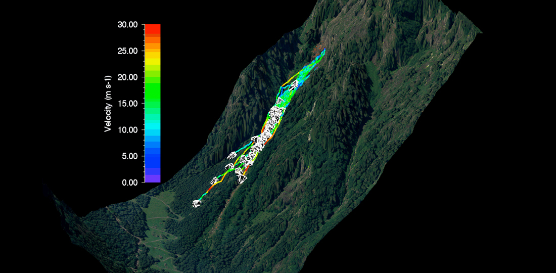 Das neue Computermodell RAMMS::rockfall berechnet Vorhersagen für Steinschläge im Gebirge