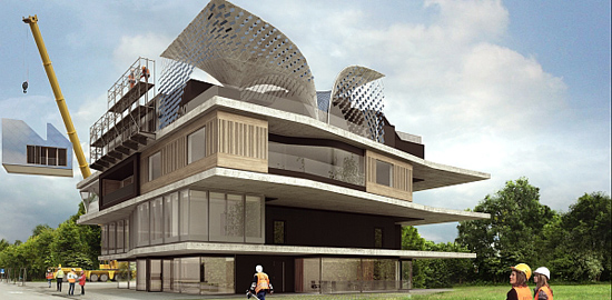 «Nest» wird auf dem Empa-Campus in Dübendorf errichtet. (Visualisierung: Empa)