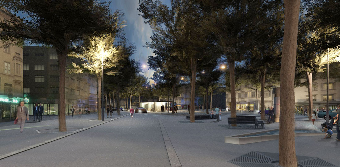 Der künftige Breitenrainplatz bei Nacht.