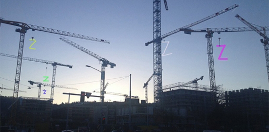 Zilla Leutenegger: Stahlprofil, LED-Licht, 150 × 270 cm, zu sehen an der Flurstrasse 93 in Zürich.