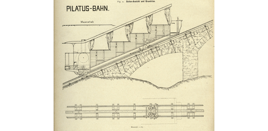 Originalplan der Pilatusbahn aus dem Jahr 1886. (Foto: Schweizerische Bauzeitung Bd. VII, Nr. 9/1886)
