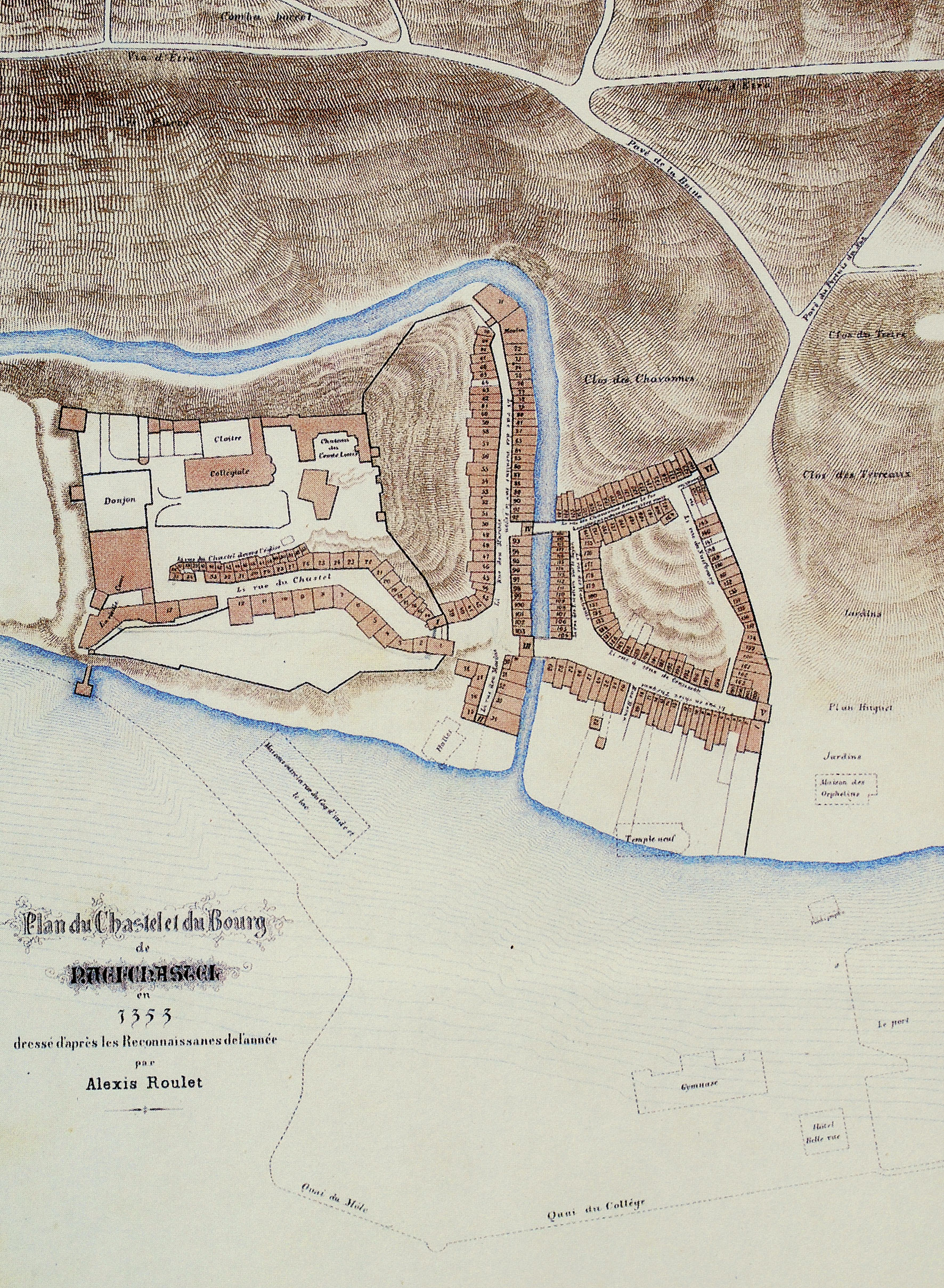Plan de Neuchâtel en 1353, réalisé par Alexis Roulet au 19e siècle