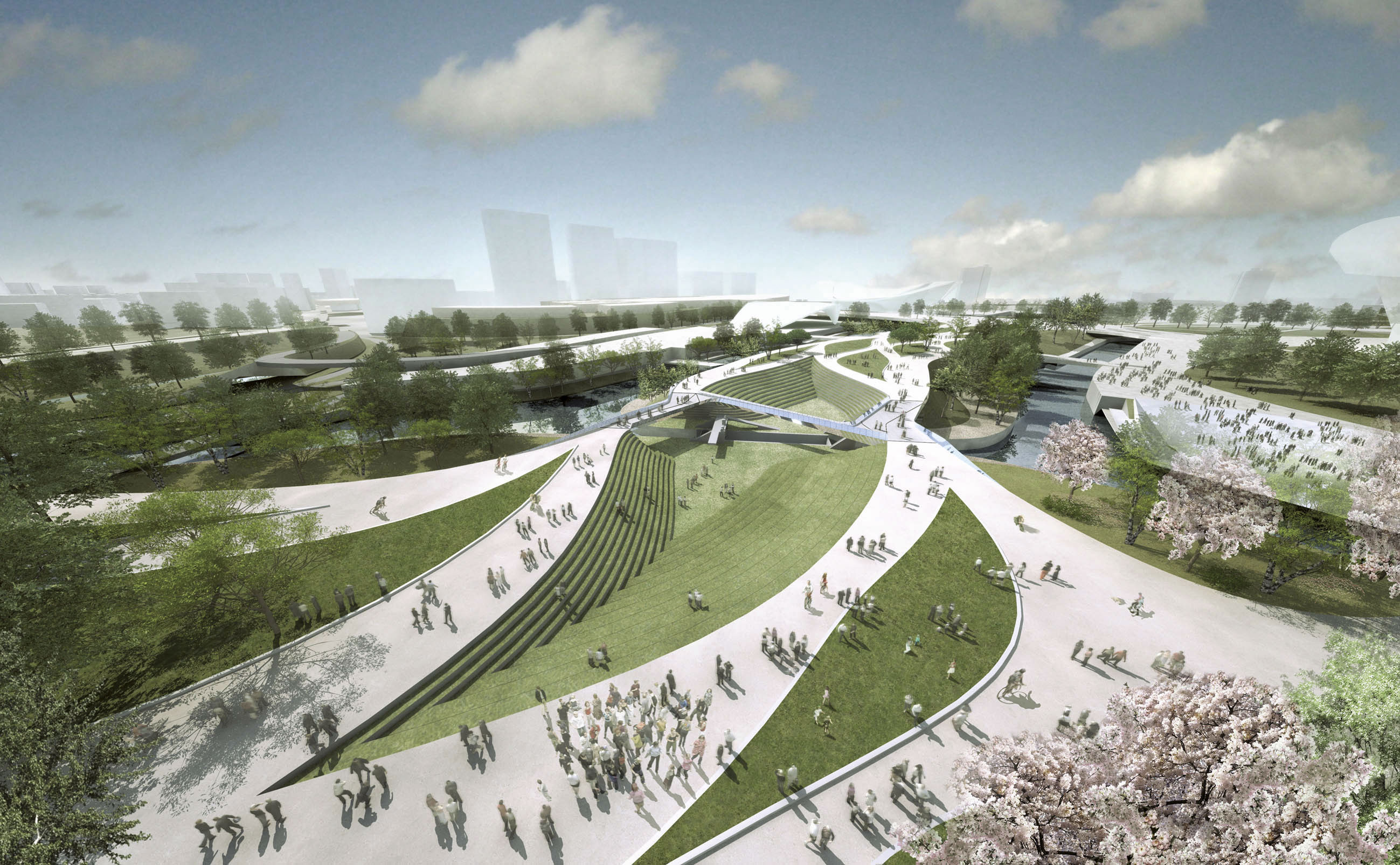 Image de synthèse du parc olympique tel qu’on l’imagine après les Jeux