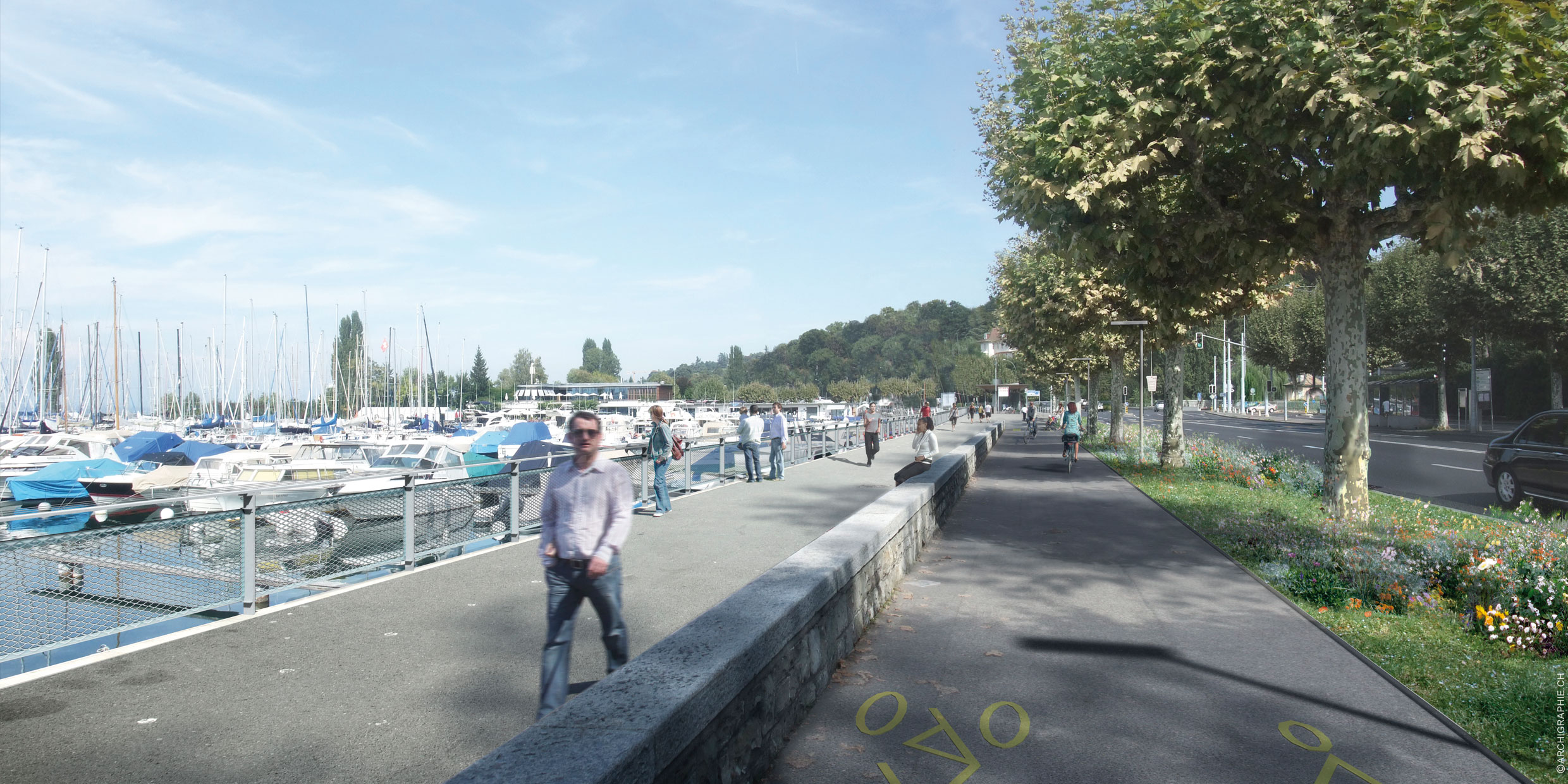 Photomontage du projet, promenade publique le long du port de la Nautique