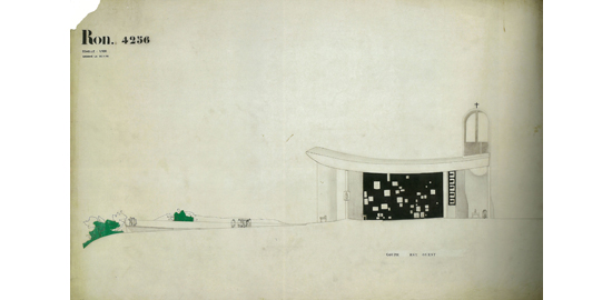 Le Corbusier, coupe est-ouest de la chapelle