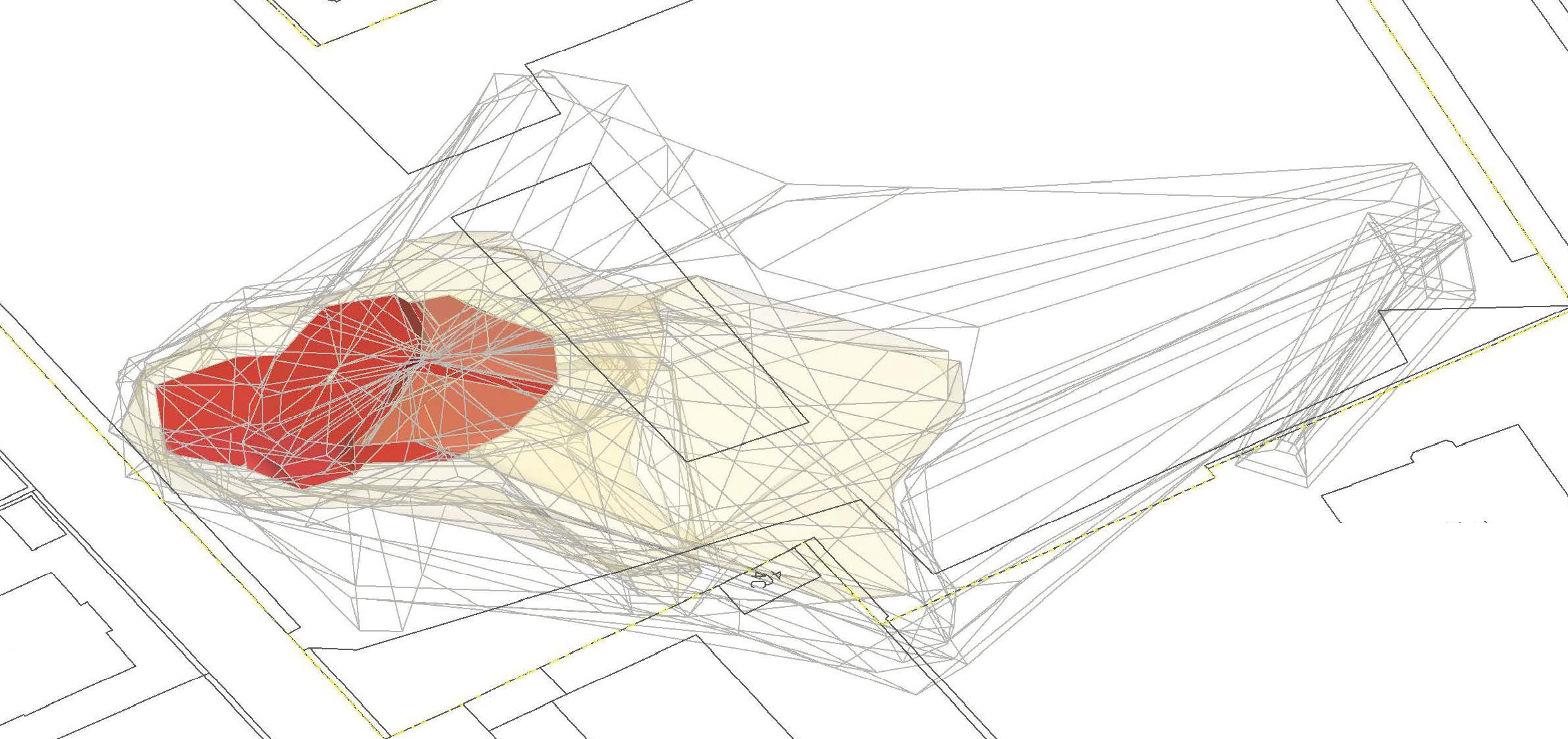 Zone source (en rouge) et panache dissous (en orange et gris) en 3 dimensions