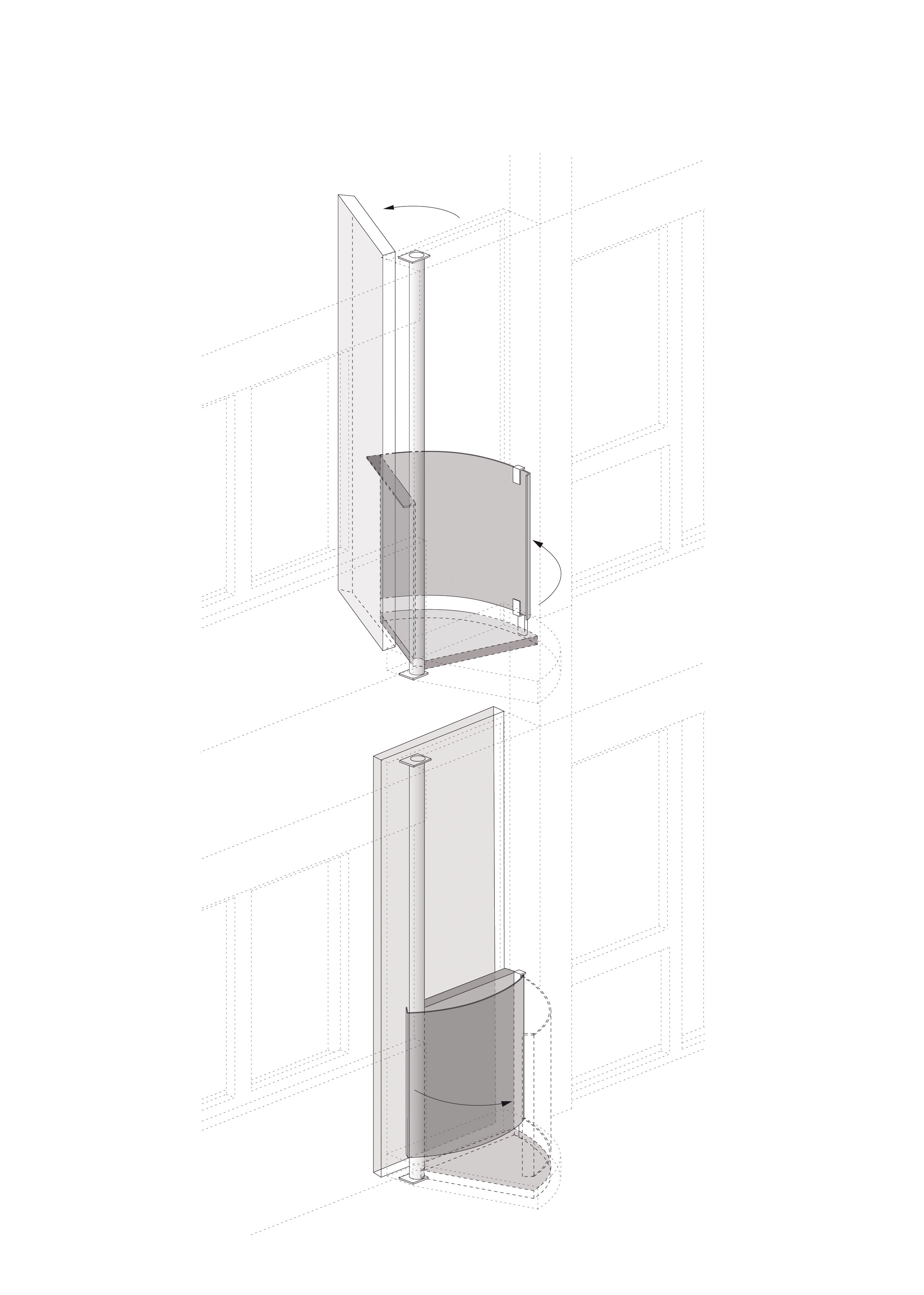 Projet de construction collective à la Strelitzer Strasse: N’ayant pas le droit de construire des balcons pour cet immeuble réalisé en 2009, Florian Köhl a eu l’idée d’un balcon repliable. (Graphisme: © FAT KOEHL ARCHITEKTEN)