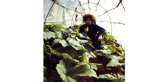 Carlo Caldini in the vegetable garden, S-Space Mondial Festival, 1971