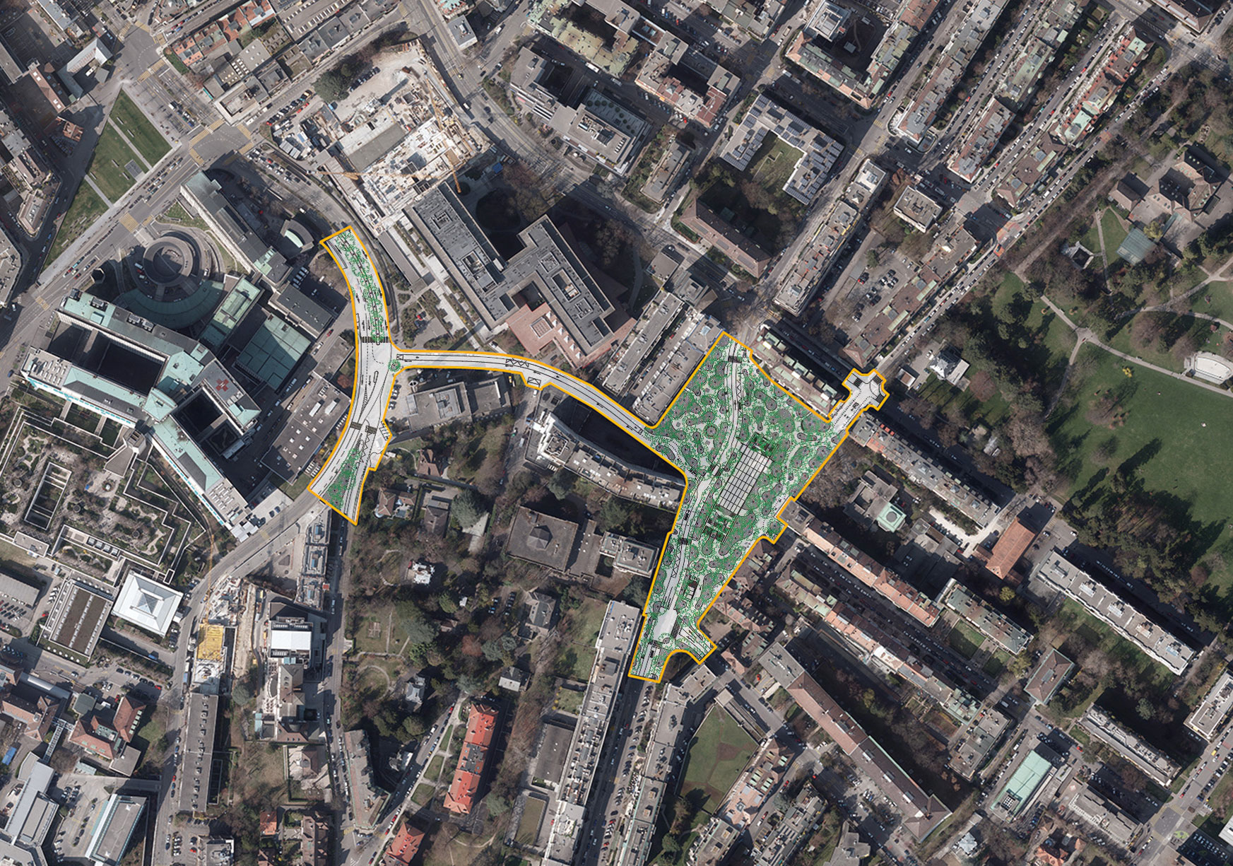 Orthophoto du projet des espaces publics de Champel-Hôpital