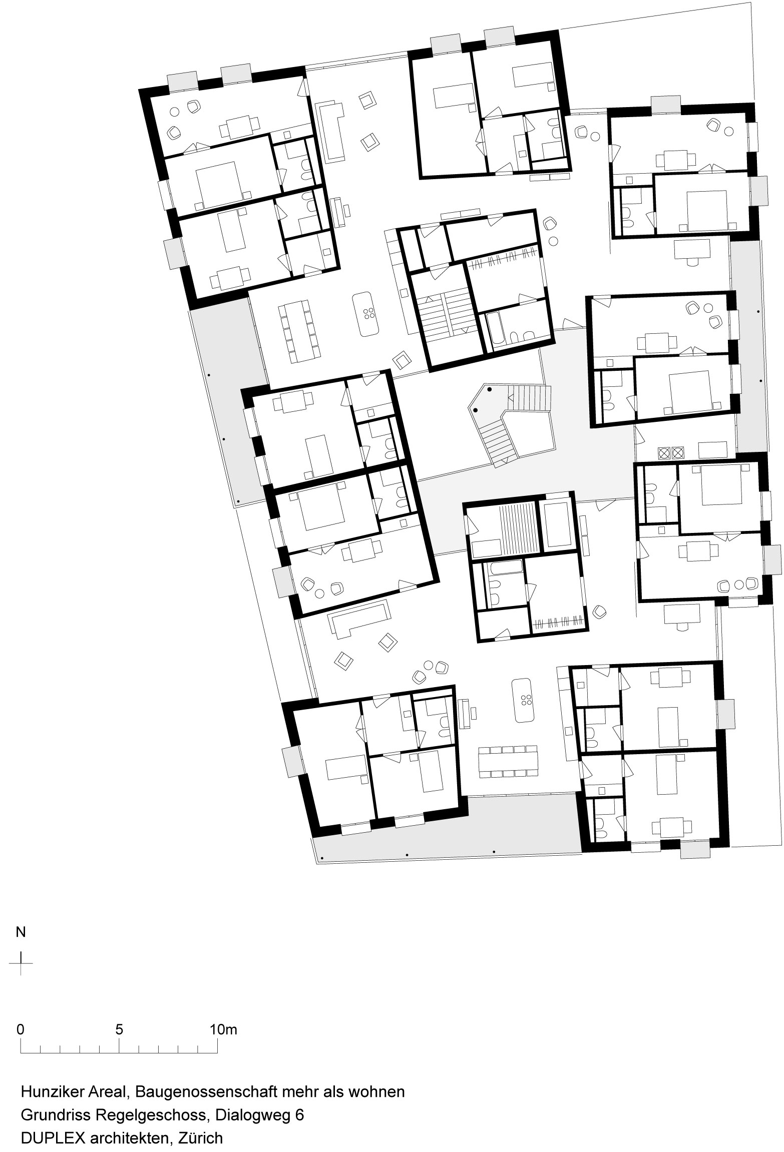 Plan d’étage type de l’immeuble conçu par Duplex Architekten