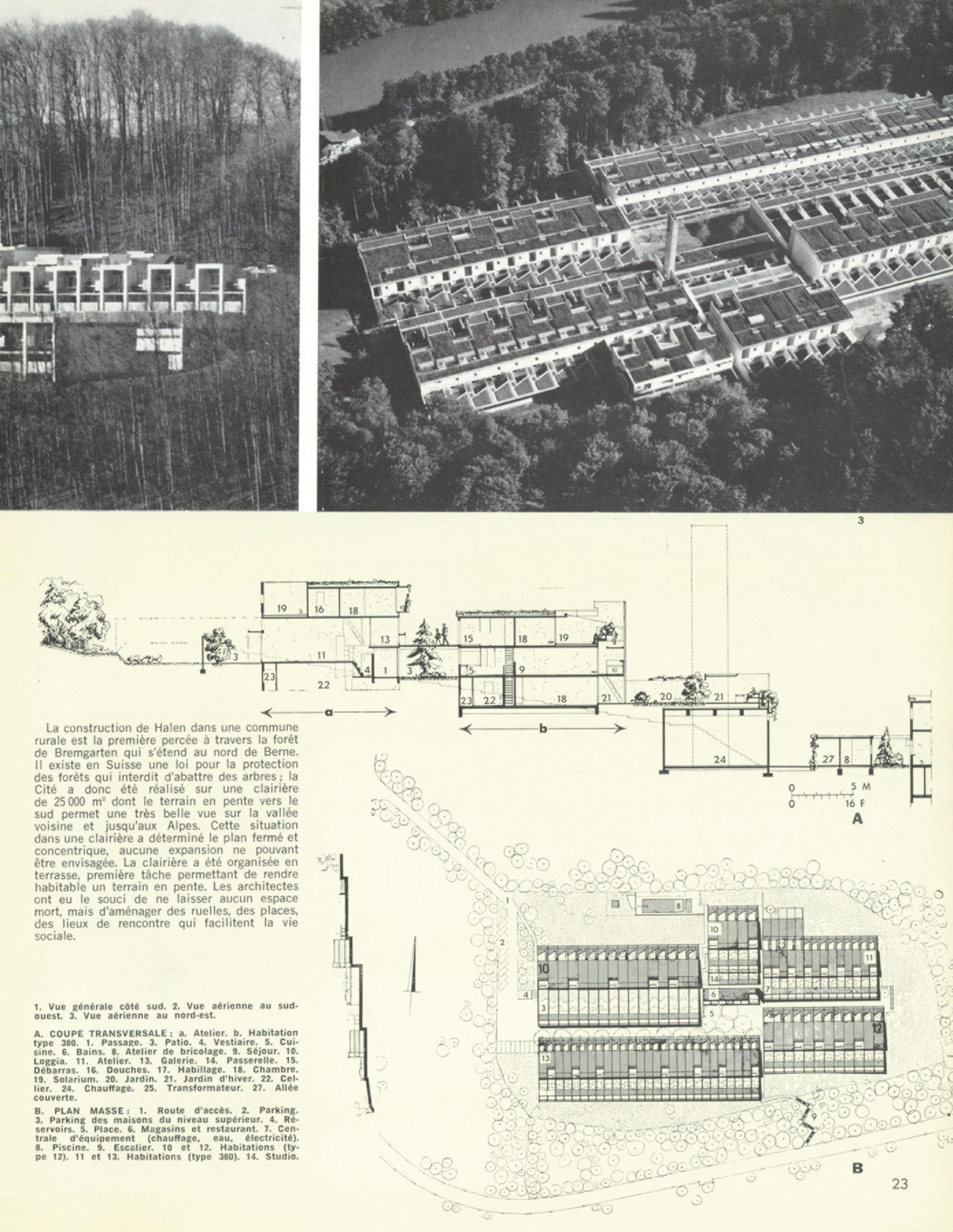 Atelier 5, cité Halen (1955-1961) près de Berne, présentée dans AA, n° 121, 1965