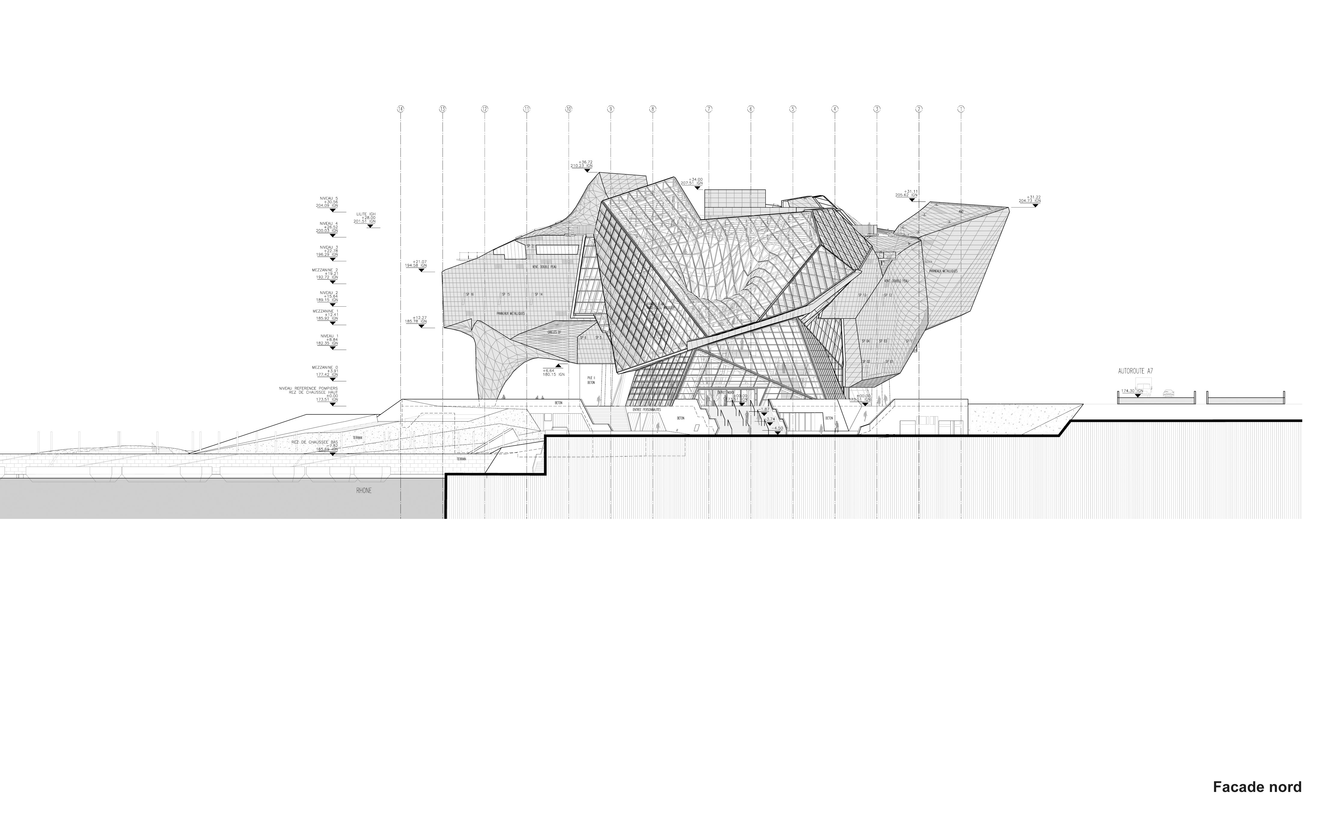 Façade nord (Document Coop ­­Himmelb(l)au)