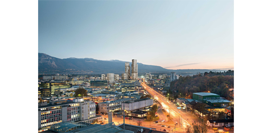 Vue sur le PAV depuis la route des Jeunes (Doc Pierre-Alain Dupraz architecte)