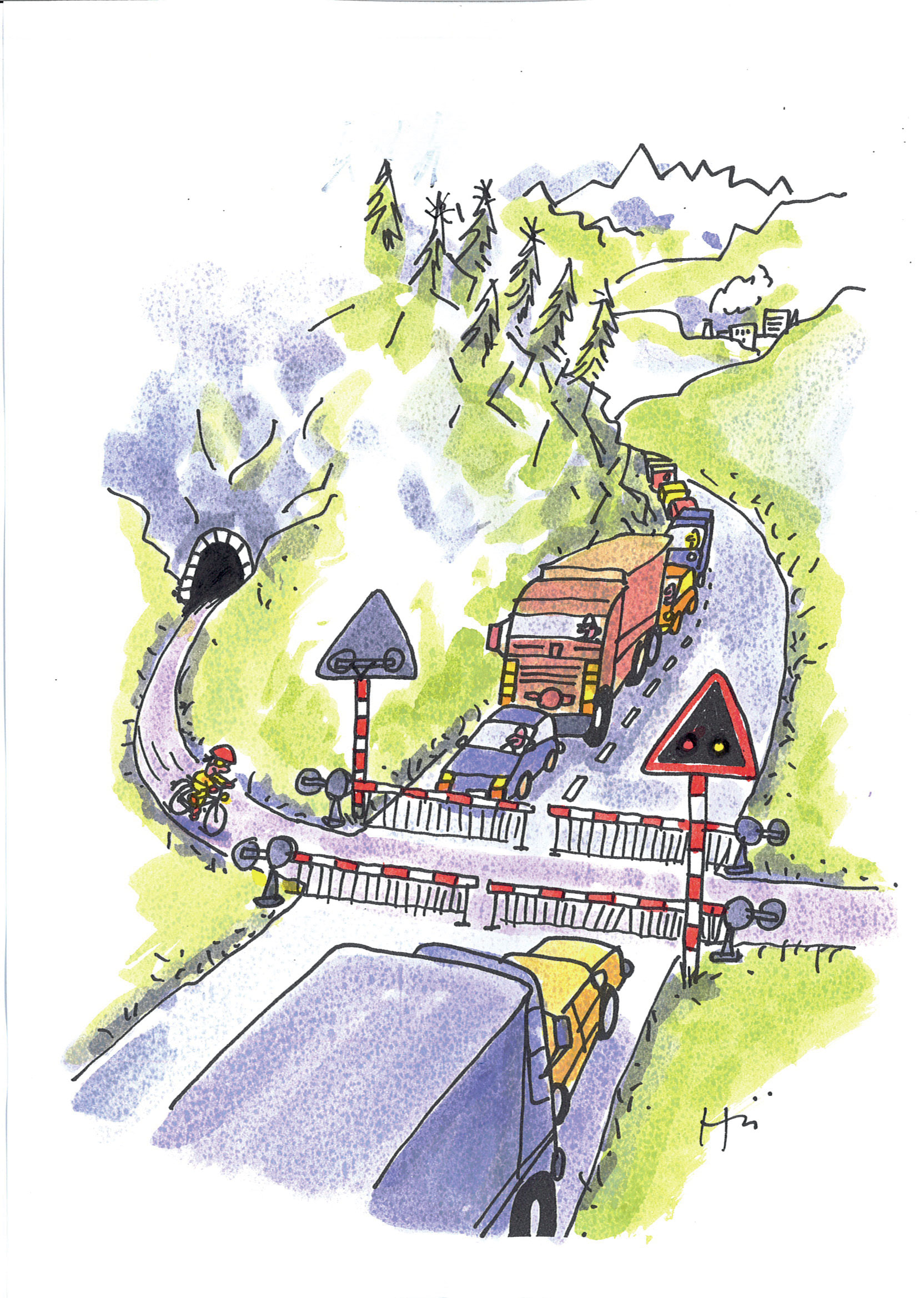 En 2020, les cyclistes n’auront pas seulement leurs propres tunnels et routes, ils bénéficieront également d’une priorité généralisée. (Peter Hürzeler, dessin fourni par Pro Velo)