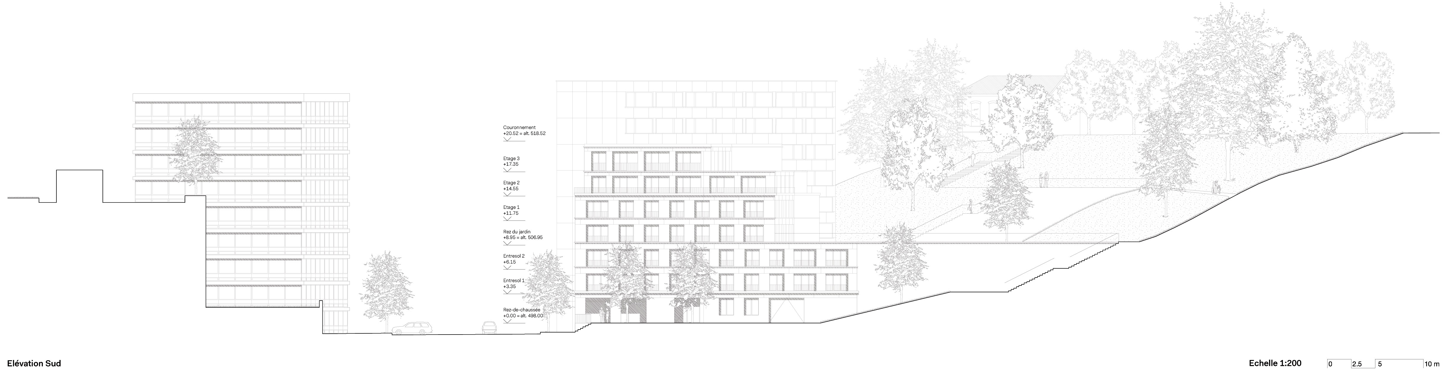 "le manteau": Elévation sud (Alain Wolff architectes)