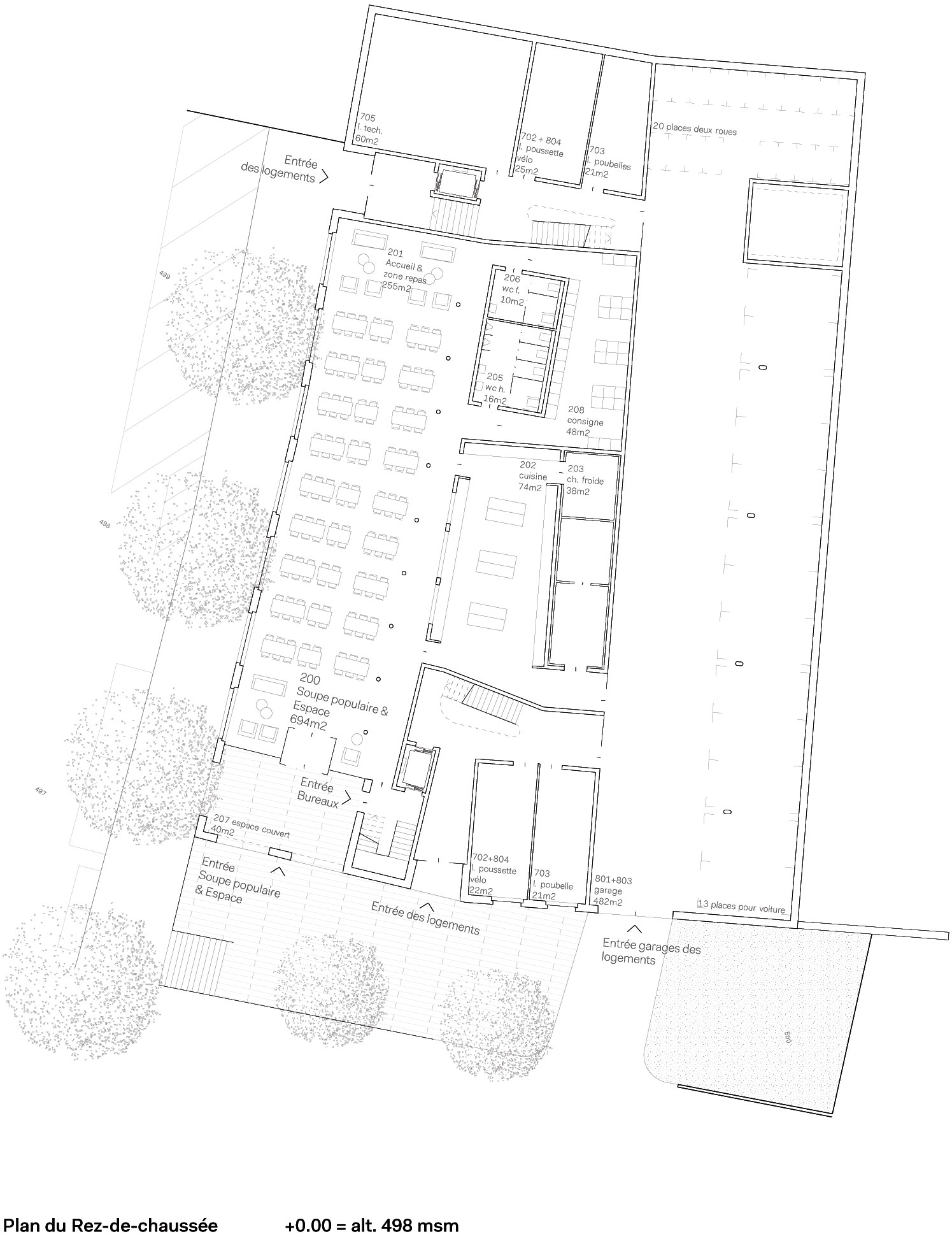 "le manteau": plan du rez-de-chaussée (Alain Wolff architectes)