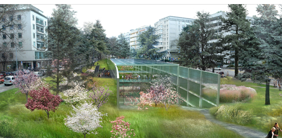 Image de synthèse de la future gare de Champel