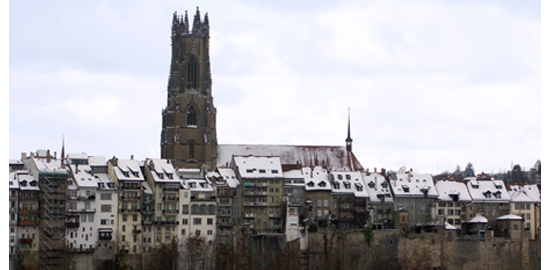 Fribourg et sa cathédrale, vue depuis le quartier de la Neuveville