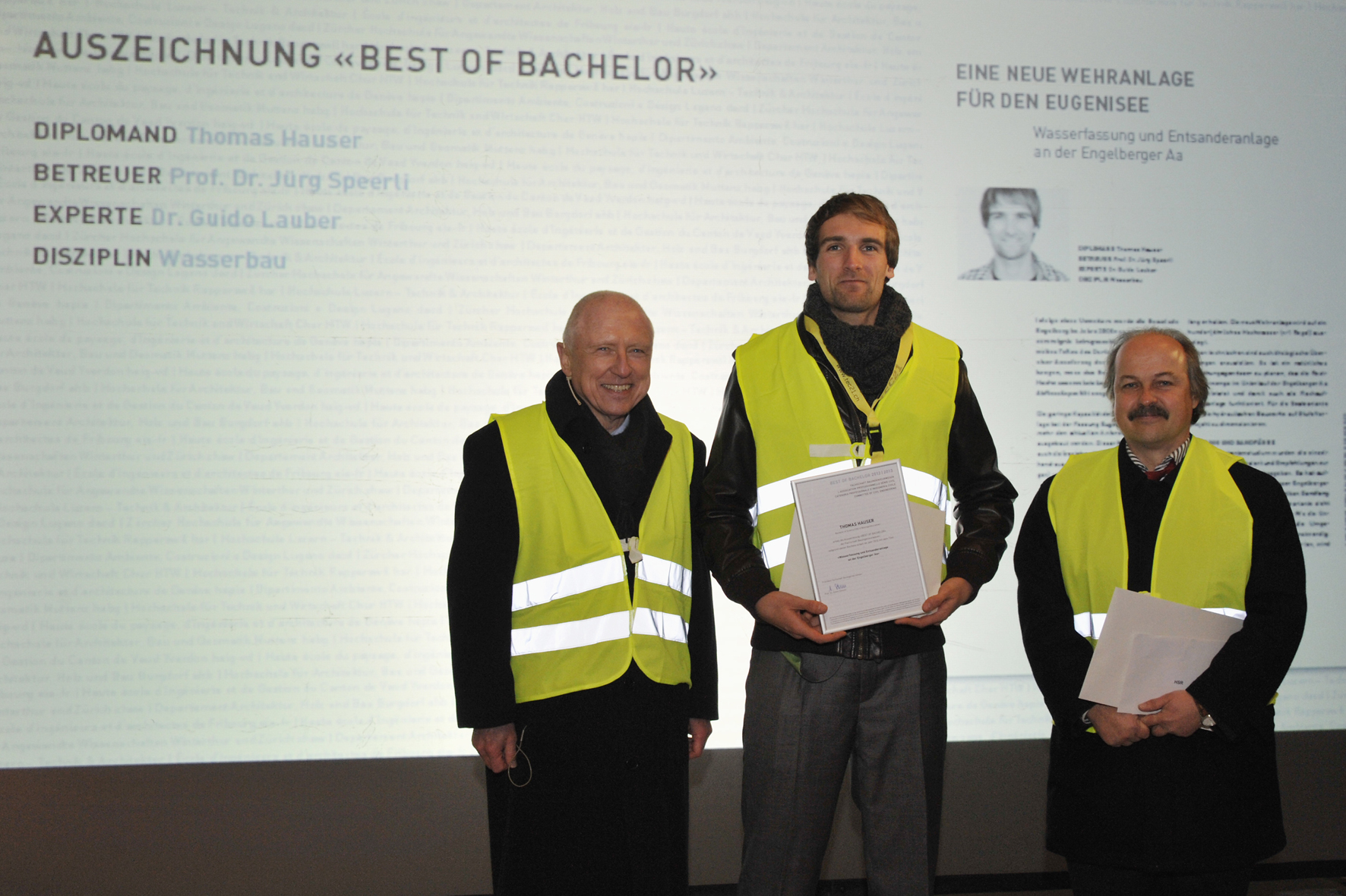 hsr, Rapperswil: Fachschaftsleiter Prof. Dr. Anton Steurer, Sieger Thomas Hauser, Studiengangsleiter Prof. Dr. Jürg Speerli (Foto: Uwe W.