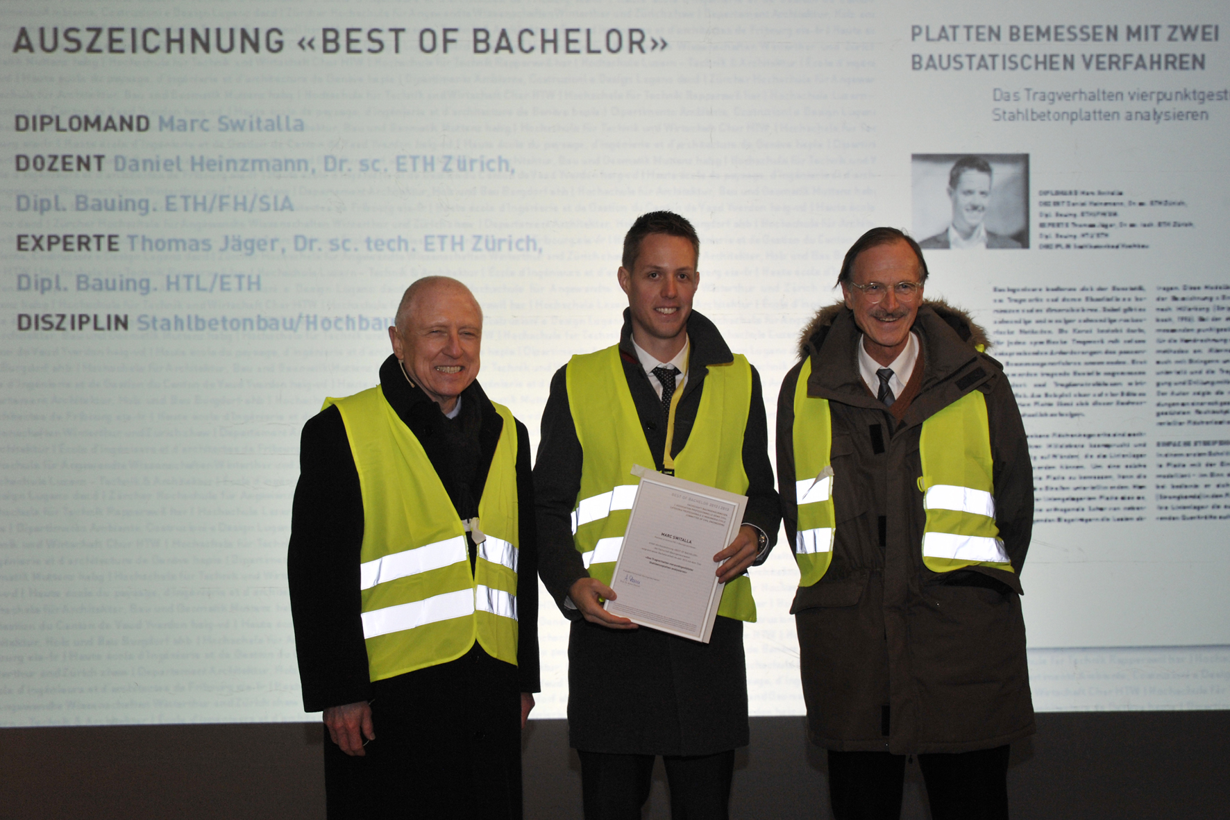 HSLU, Luzern: Fachschaftsleiter Prof. Dr. Anton Steurer, Sieger Marc Switalla, Studiengangsleiter Prof. Werner Rinderknecht (Foto: Uwe W. Beier)