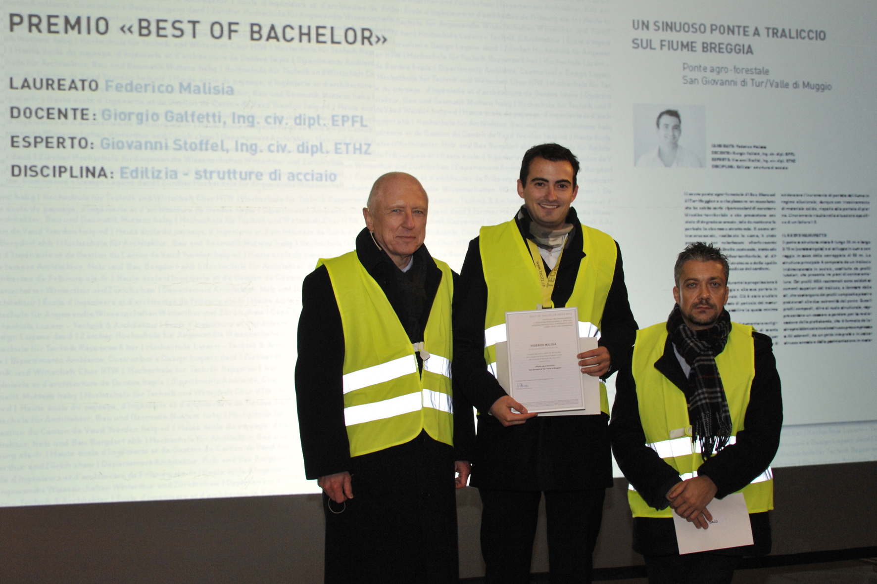 DACD, Lugano: Fachschaftsleiter Prof. Dr. Anton Steurer, Sieger Federico Malisia, Studiengangsleiter Prof. Manuel Lüscher (Foto: Uwe W. Beier)