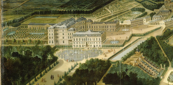 Vue cavalière du château et du parc de Saint-Cloud vers 1675, ALLEGRAIN Etienne, 1644-1736, 17e siècle, Huile sur toile, Versailles, Châteaux de Versailles et de Trianon, © RMN-Grand Palais (Château de Versailles) / Gérard Blot