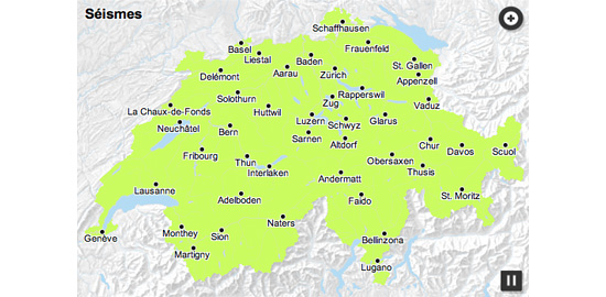 Capture d'écran du nouveau portail lancé par la Confédération, qui recense les dangers naturels sur le territoire.