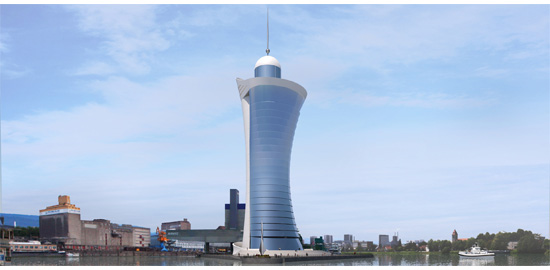 Le futur phare de Bâle, de 132 m et 26 étages. Par les architectes Himmelsbach &amp; Gardini